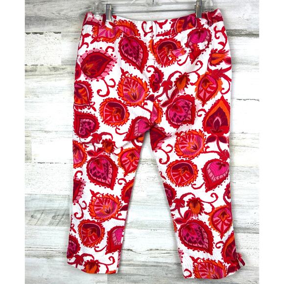 Kate Spade Womens 10 White Marti Palm Springs Coral Multi Slim Ankle Pants - Picture 2 of 8